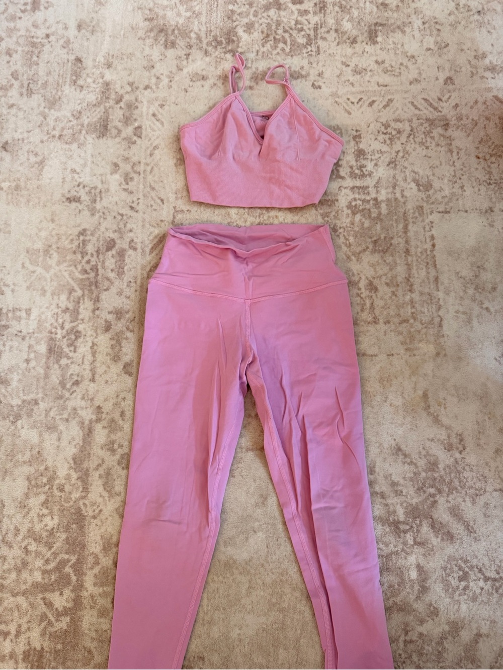 ALO Yoga Pink High-Rise Leggings (S) with Matching Crop Top (M)